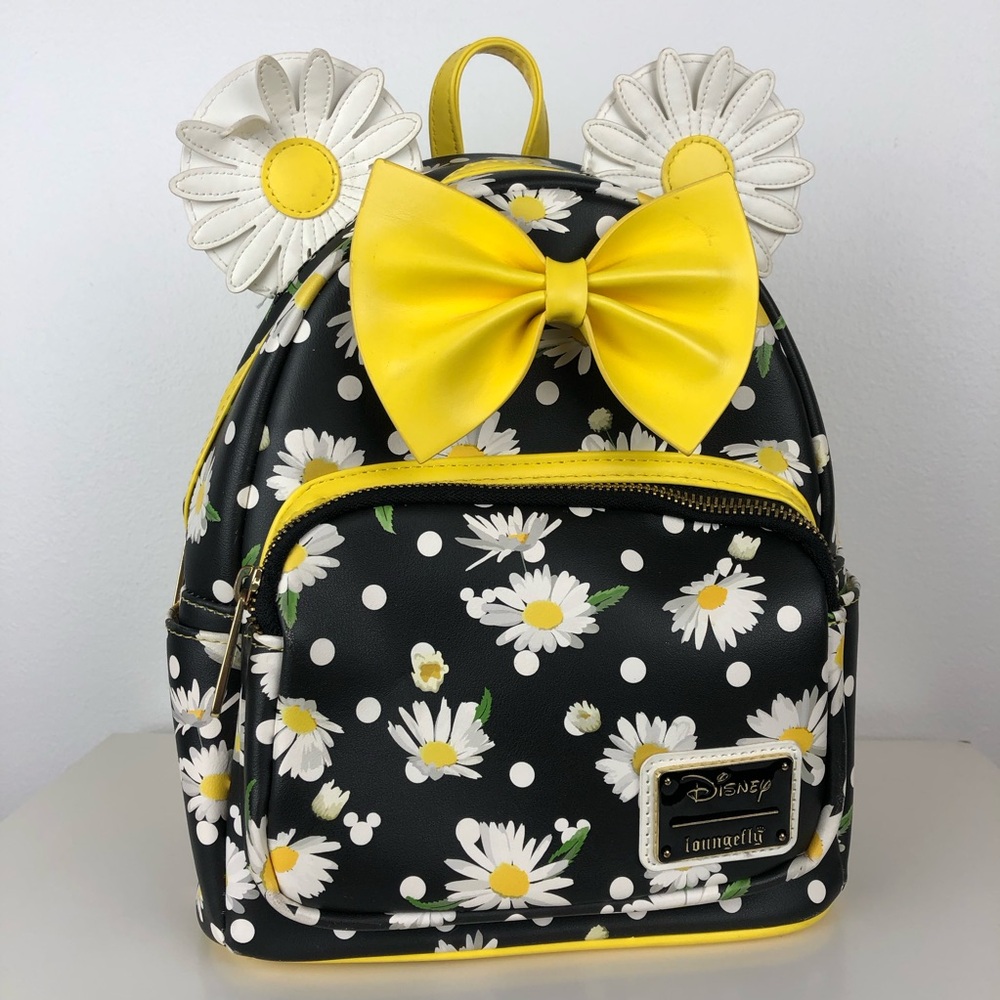 LOUNGEFLY Minnie Mouse Daises Mini  Backpack - Black White and Yellow